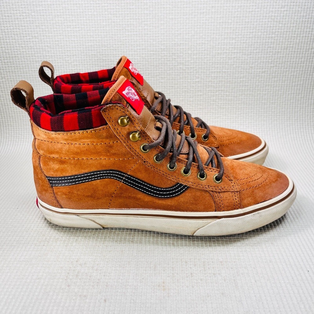 Vans Sk8-Hi MTE Shoes Scotchgard 3M Suede Glazed Ginger Plaid Top Men's Size 9.5